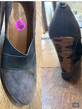 Donald J. Pliner Brown Suede Pointed-Toe Pumps with Black Elastic Band